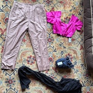 Fabindia Bundle. Tan Cropped Pants, Fuchsia Top Plus! New with tags!